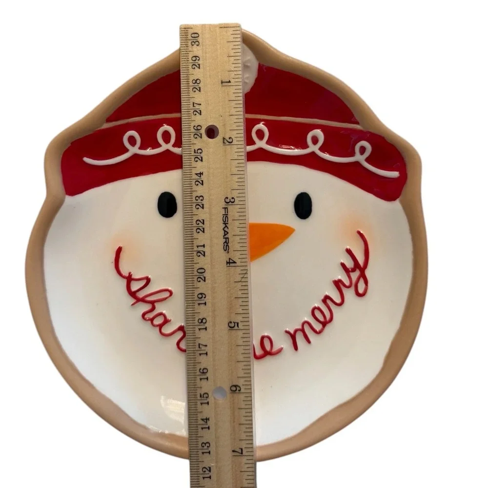 Hallmark Share the Merry Snowman Shaped Cookie Plate Red White Holiday Ceramic